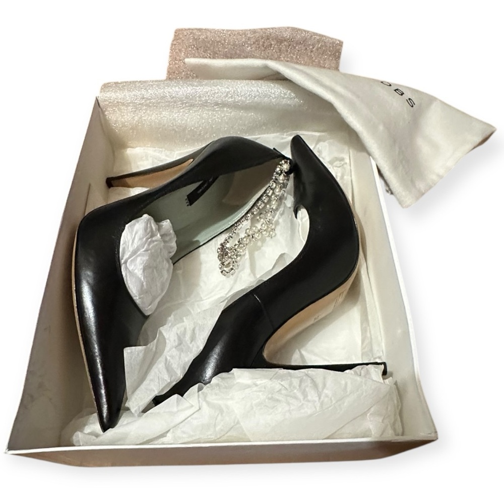 NWT Marc Jacobs Black Pointed-Toe Slingback Heels W/Crystal Embellished Strap, 8